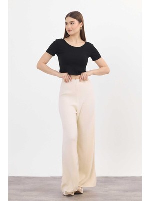 Rays Krem Geniş Paça Triko Kadın Pantolon 23274