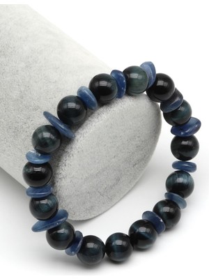 Kaplan Gözü-Kyanit Doğal Taş Tasarım Bileklik 10 mm Küre Kesim