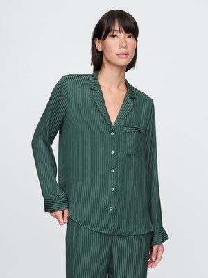 Gap Kadın Koyu Yeşil Saten Pijama Üstü