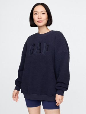 Kadın Lacivert Gap Logo Oversize Sherpa Heart Sweatshirt