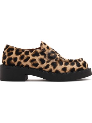 Derimod Kadın Kahverengi Leopar Desenli Deri Maskülen Loafer 24WFD1401W2
