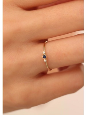 Bayar Gold 14 Ayar Altın Mor ve Beyaz Taşlı Yüzük