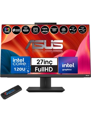 Asus A5702WVARK Intel Ultra 5 120U 96GB Ddr5 4tb SSD Fhd 27" IPS WINDOWS11PRO All In One Bilgisayar WI58512B0DW25+ZETTAUSBBELLEK