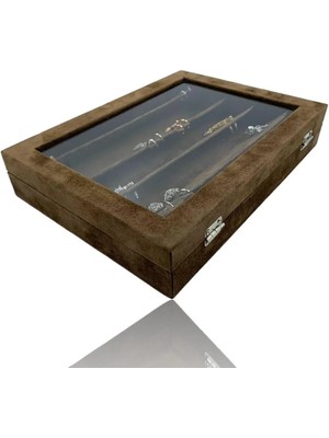 Dijital Çarşı Richbo x  Küpe Kutusu Küpe Çantası 18 x 24 cm  Alcantara Kahve