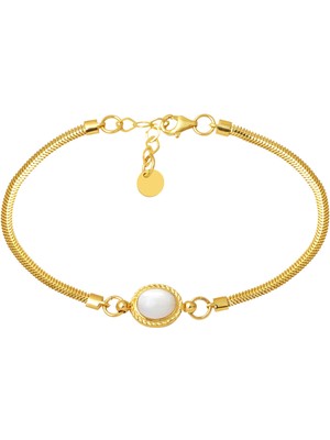 Bilezikci Beyaz Opal Taşlı 14 Ayar Balıksırtı Bileklik