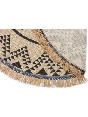 Eko Halı Eko Brooklyn Hasır Görünümlü Kaymaz Dokuma Modern Yuvarlak Kilim BRK08 Siyah