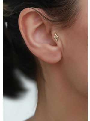 Bayar Gold 14 Ayar Altın Taşlı Şimşek Tragus Piercing