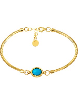 Firuze Taşlı 14 Ayar Altın Balıksırtı Bileklik