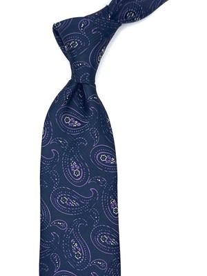 Kravatkolik Lacivert Şal Desen Mendilli Klasik Kravat KK13006