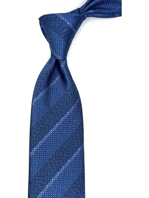 Kravatkolik Lacivert Çizgi Desen Mendilli Klasik Kravat KK13102