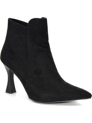 Beyaz (Oc Shoes) Pena Sivri Burunlu Kadın Ince Topuklu Kısa Bot Siyah