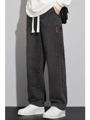 The Rule Erkek Antrasit Baggy Beli Lastikli Likralı Bol Kesim Esnek Jean Denim Kot Pantolon RF0484