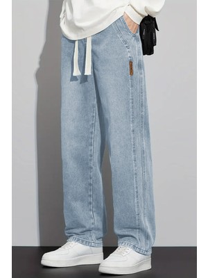 The Rule Erkek Buz Mavi Baggy Beli Lastikli Likralı Bol Kesim Esnek Jean Denim Kot Pantolon RF0484