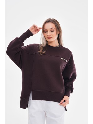 Kalp Detaylı Acı Kahve Sweatshirt