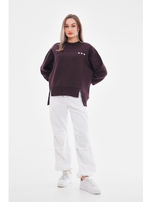 Kalp Detaylı Acı Kahve Sweatshirt