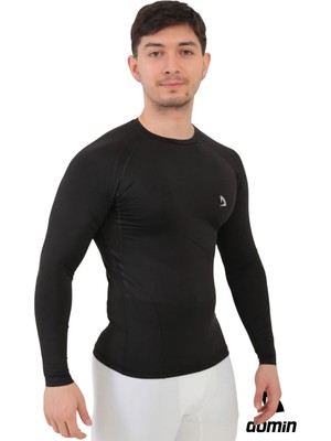 Domin Spor Erkek Siyah Uzun Kollu Compression Fitness Gym Body Tshirt DMN25478