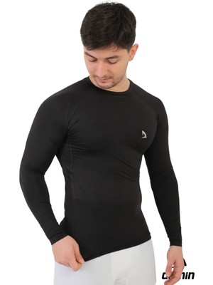 Domin Spor Erkek Siyah Uzun Kollu Compression Fitness Gym Body Tshirt DMN25478