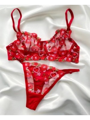 Arona Lingerie Balenli Kırmızı Sütyentakımı