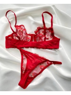 Arona Lingerie Balenli Kırmızı Sütyentakımı