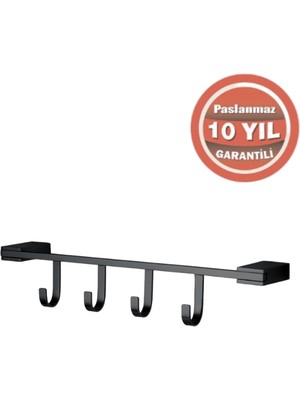 Çelik Banyo Paslanmaz Pirinç Titanik 4’lü Askılık Mat Siyah