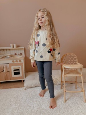 Sacro Kids Minnie Mouse Puantiye Desenli Tayt-Sweatshirt 2 Iplik Mevsimlik Kız Çocuk Takım