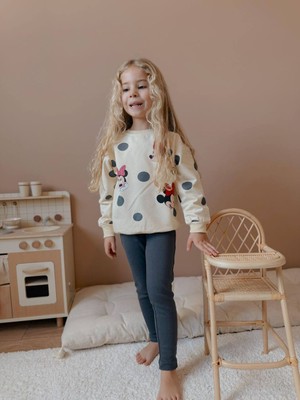 Sacro Kids Minnie Mouse Puantiye Desenli Tayt-Sweatshirt 2 Iplik Mevsimlik Kız Çocuk Takım