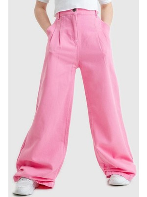 Kız Çocuk Paça Pileli Keten Pantolon G2539