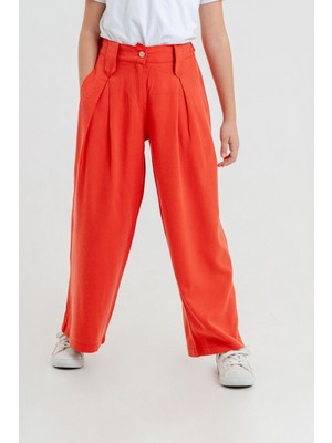 Kız Çocuk Üçgen Köprülü Keten Pantolon G2548