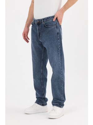 Erkek Baggy Kot Pantolon Mavi Renk Kar Yıkama  B482-12