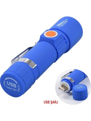 Go İthalat USB Şarjlı 3 Modlu Plastik Kasa Mini El Feneri (4906)