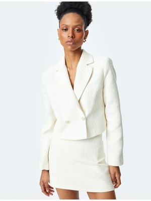 Koton Uzun Kollu Slim Fit Kruvaze Crop Tüvit Blazer Ceket
