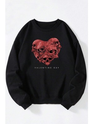 The Wert Berserk Yüz Baskılı Kadın/erkek Siyah Bisiklet Yaka Pamuklu Sweatshirt