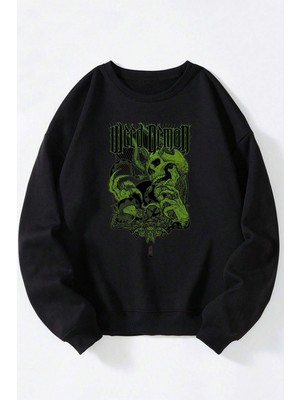 The Wert Dream Chaser Baskılı Kadın/erkek Siyah Bisiklet Yaka Pamuklu Sweatshirt