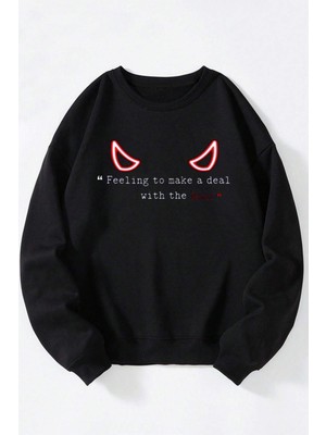 The Wert Sacred Goat For Tts Baskılı Kadın/erkek Siyah Bisiklet Yaka Pamuklu Sweatshirt