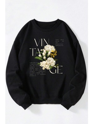 The Wert Otbstud Baskılı Kadın/erkek Siyah Bisiklet Yaka Pamuklu Sweatshirt