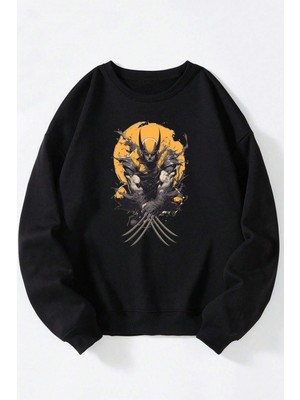The Wert Bulanık Yüz Baskılı Kadın/erkek Siyah Bisiklet Yaka Pamuklu Sweatshirt
