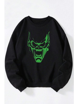 The Wert Gümüş Yıldızlar Baskılı Kadın/erkek Siyah Bisiklet Yaka Pamuklu Sweatshirt
