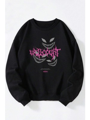 The Wert Rise Again Baskılı Kadın/erkek Siyah Bisiklet Yaka Pamuklu Sweatshirt