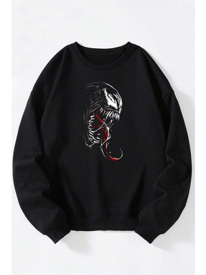 The Wert Yeşil Köpek Baskılı Kadın/erkek Siyah Bisiklet Yaka Pamuklu Sweatshirt