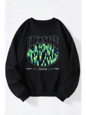 The Wert Losers Forever Baskılı Kadın/erkek Siyah Bisiklet Yaka Pamuklu Sweatshirt