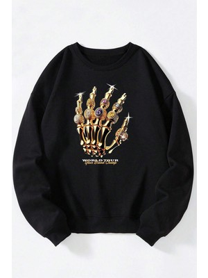 The Wert Baki Hanma Baskılı Kadın/erkek Siyah Bisiklet Yaka Pamuklu Sweatshirt