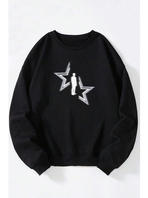 The Wert Cgang Baskılı Kadın/erkek Siyah Bisiklet Yaka Pamuklu Sweatshirt