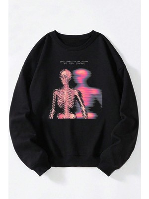 The Wert Toxıe Baskılı Kadın/erkek Siyah Bisiklet Yaka Pamuklu Sweatshirt