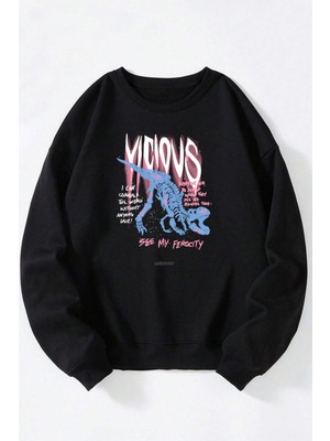 The Wert Underfloor Baskılı Kadın/erkek Siyah Bisiklet Yaka Pamuklu Sweatshirt