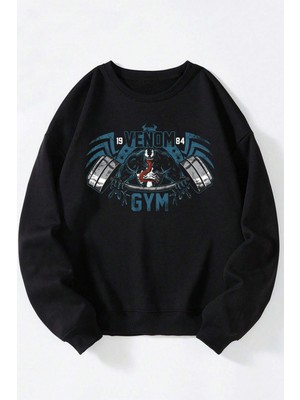 The Wert Dnrs Baskılı Kadın/erkek Siyah Bisiklet Yaka Pamuklu Sweatshirt