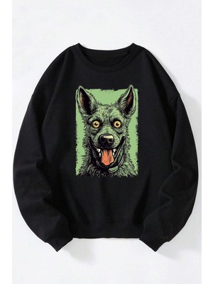 The Wert Bear Dısc Baskılı Kadın/erkek Siyah Bisiklet Yaka Pamuklu Sweatshirt