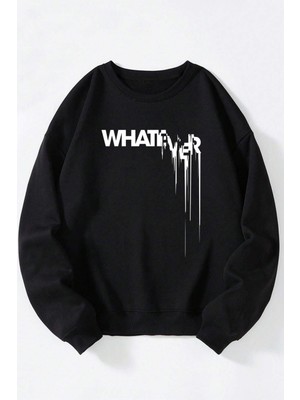 The Wert Kocmonstar Baskılı Kadın/erkek Siyah Bisiklet Yaka Pamuklu Sweatshirt