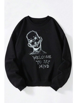 The Wert The Kıller Face Baskılı Kadın/erkek Siyah Bisiklet Yaka Pamuklu Sweatshirt