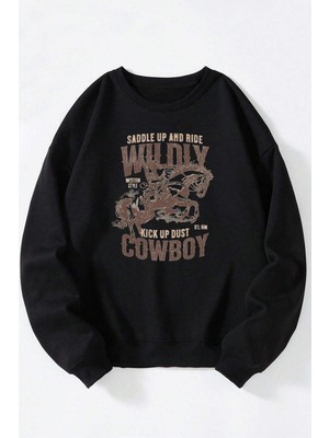The Wert My True Love Baskılı Kadın/erkek Siyah Bisiklet Yaka Pamuklu Sweatshirt
