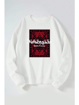 The Wert Dimension Halı Baskılı Kadın/erkek Beyaz Bisiklet Yaka Pamuklu Sweatshirt